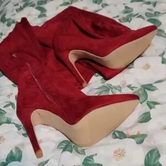 Sexy stretchy suede side zipper thigh high over the knee pointed toe boots - Picture 7 of 8